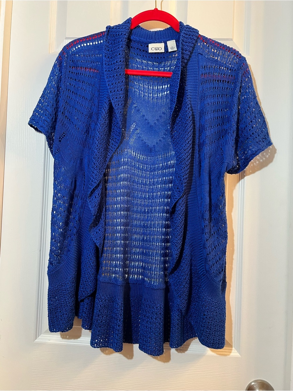 🦋 Cato Sapphire Blue Open-Weave Cardigan size large